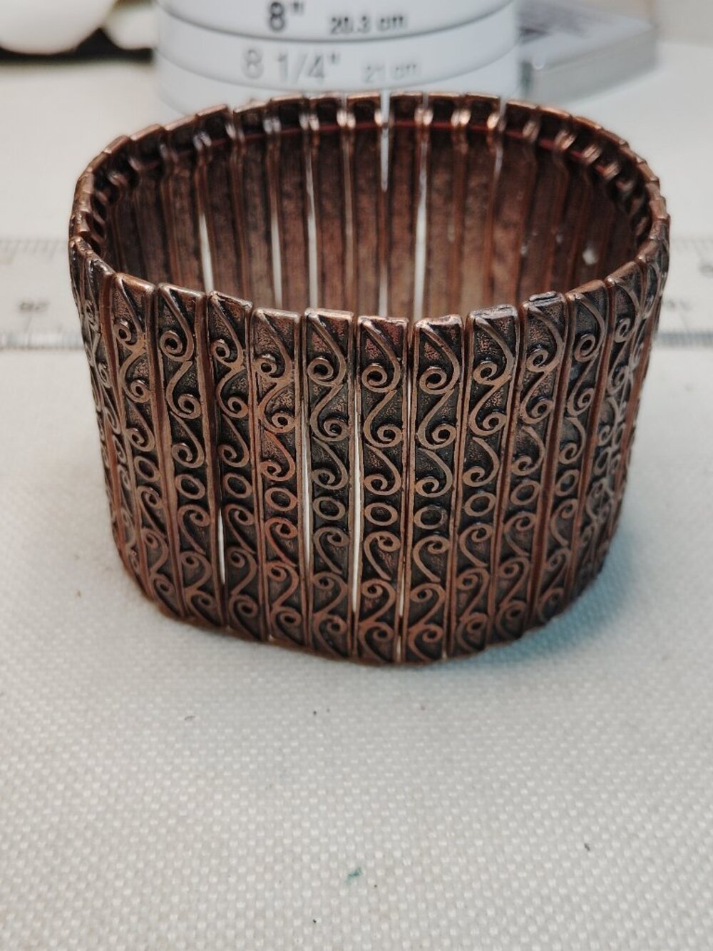 Vintage Coppertone Embossed Stretch Bracelet – Wide 2" Panels